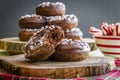 Double Chocolate Peppermint Iced Donuts Royalty Free Stock Photo