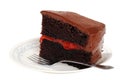 Double chocolate strawberry cake with a fork Royalty Free Stock Photo