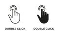 Double Click Gesture, Hand Cursor of Computer Mouse Line and Silhouette Black Icon Set. Pointer Finger Pictogram. Double Royalty Free Stock Photo