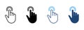 Double Click Gesture Line and Silhouette Color Icon Set. Hand Cursor of Computer Mouse Pictogram. Swipe Press Touch