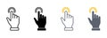 Double Click Gesture Line and Silhouette Color Icon Set. Hand Cursor of Computer Mouse Pictogram. Swipe Press Touch