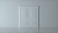 Double closed white door on white background. Front view. Empty room interior. 3d render