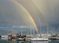 A double colorful rainbow in Betina Royalty Free Stock Photo