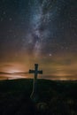 Milky Way with stone cross and northern cross