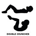 Double crunches. Double crunch. Sport exersice. Silhouettes of woman doing exercise. Workout, training