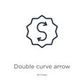 Double curve arrow icon. Thin linear double curve arrow outline icon isolated on white background from arrows collection. Line Royalty Free Stock Photo