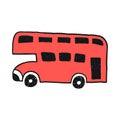 Double decker bus hand drawn vector illustration. Funny cartoon style car. Royalty Free Stock Photo