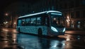 Double decker bus speeds through illuminated city streets generated by AI Royalty Free Stock Photo