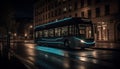 Double decker bus speeds through illuminated city streets generated by AI Royalty Free Stock Photo