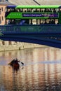 Grade II listed Leeds Bridge over the River Aire.