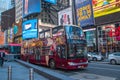 Double decker hop on / hop off tour bus seen on broadway in Times Square Manhattan New York City Royalty Free Stock Photo