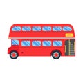 Double decker red bus illustration, flat design. City public transport service vehicle retro bus, Double decker Isolated On