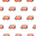 Double decker red bus kid seamless vector pattern.