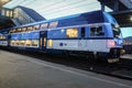 Double decker train, a city elephant, ready for a commuter suburban train, on platforms of Ostrava Hlavni Nadrazi train station Royalty Free Stock Photo