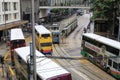 The double-decker tramway bus station Royalty Free Stock Photo