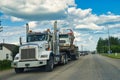 Double decker truck on truck heavey hauler on the Alberta highway Royalty Free Stock Photo