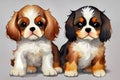 Double Delight - Two Baby Cavalier King Charles Watercolor