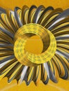 double design of a pair of golden mobius ring with yellow grey black and white striped patterns Royalty Free Stock Photo