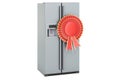 Double door fridge, refrigerator with side-by-side door system with best choice badge, 3D rendering Royalty Free Stock Photo