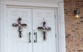 Double Doors With Cross Decorations at Rural Texas Church Royalty Free Stock Photo