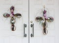 Double Doors With Cross Decorations at Rural Texas Church Royalty Free Stock Photo