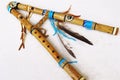 Double drone Native American six holes pentatonic flute. Royalty Free Stock Photo