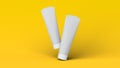 Double dynamic toothpaste mockup on yellow background. 3D Rendering