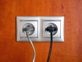 Double electric socket with plugs Royalty Free Stock Photo