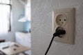 Double electrical power socket and single plug switched Royalty Free Stock Photo