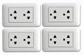 Double electrical power socket and single plug switched on Royalty Free Stock Photo