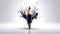 A double-ended black pencil with a dynamic splash of ink, symbolizing a powerful burst of creativity Royalty Free Stock Photo