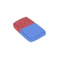 Double-ended blue and pink eraser with two rubber sides, hard tough and soft, for ink and pencil marks correction