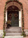 Unique Double Door in an Historic Town Decorated for the Christmas Holidays