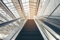 Double Escalator going up. Moving up staircase escalator. floor platform electric escalator Royalty Free Stock Photo