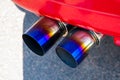 double exhaust pipe of a red car Royalty Free Stock Photo