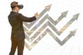 Double explosure business man use augmented mixed virtual reality to show the growth graph