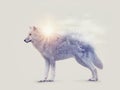 Double exposure with an arctic wolf Royalty Free Stock Photo