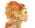 Double exposure autumn portrait Royalty Free Stock Photo