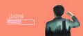 Double exposure back rear view businessman on pastel pink background, with loading icon, concept business strategy and leadership