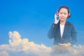 Double exposure beautiful business woman and blue sky. Royalty Free Stock Photo