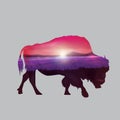 Double exposure of bison and nature. Vector illustration decorative design Royalty Free Stock Photo