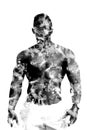Double exposure black man with a naked torso, without a shirt. Fitness model, muscular body. Isolated on white background. Royalty Free Stock Photo
