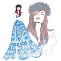 Double exposure blue dress girl