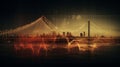 A double exposure of a bridge and an electrocardiogram line Royalty Free Stock Photo