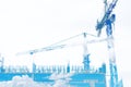 Double exposure, Building construction site with blue sky and white cloud, on white background with copy space