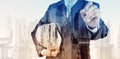 Double exposure of business engineer and abstract city Royalty Free Stock Photo
