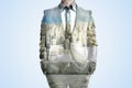 Double exposure of business man and city skyline Royalty Free Stock Photo