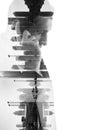 Double exposure of business man with mobile phone and city buil Royalty Free Stock Photo