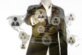 Double exposure of business man point the finger represent leading team and golden coins in jar, leadership concept Royalty Free Stock Photo