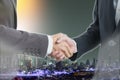 Double exposure Business people shaking hands Royalty Free Stock Photo